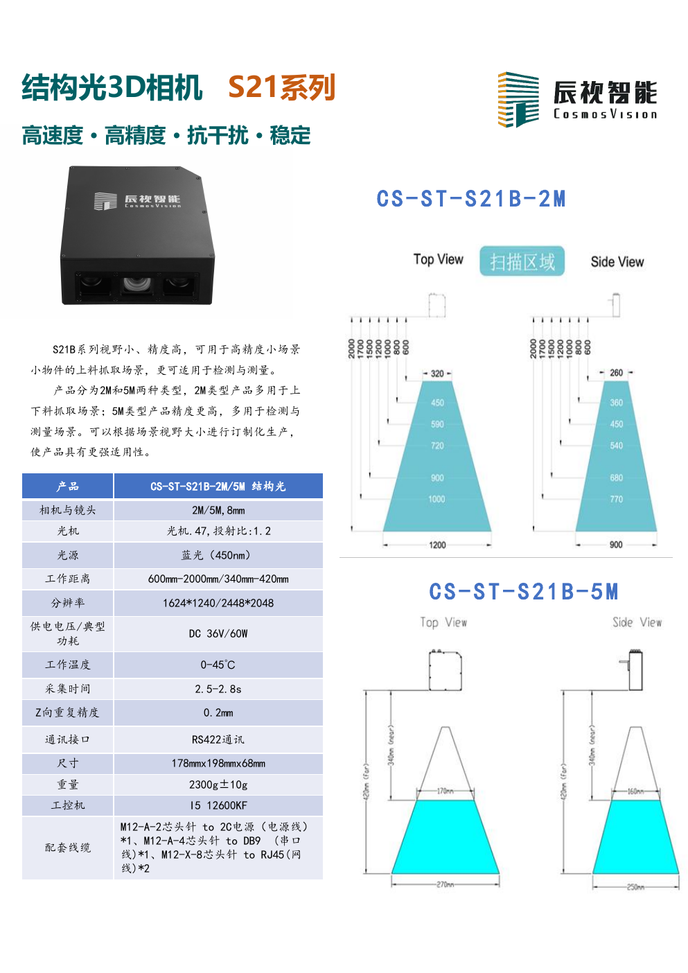 辰视3D视觉相机产品参数第1页
